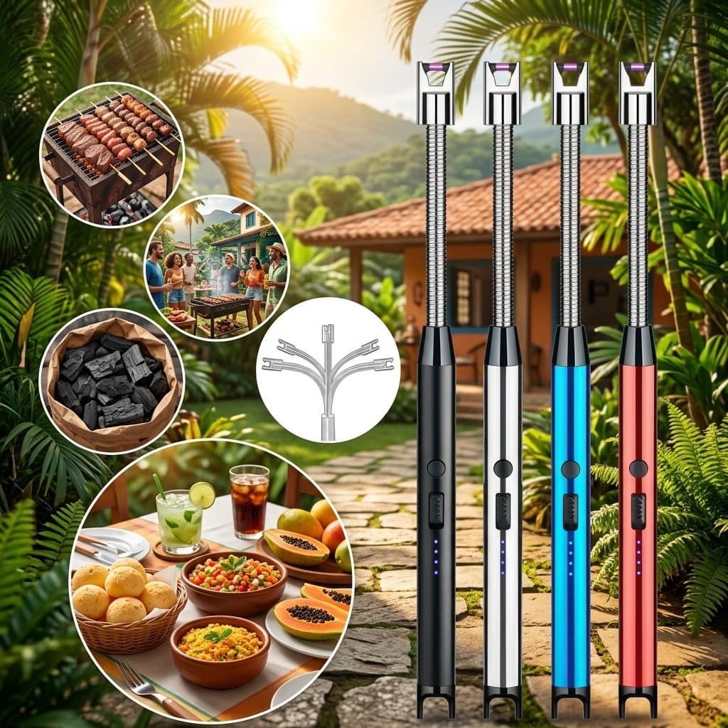 Isqueiro Plasma Recarregável Usb Sem Fósforo Para Fogão Churrasco Velas Acendedor 360