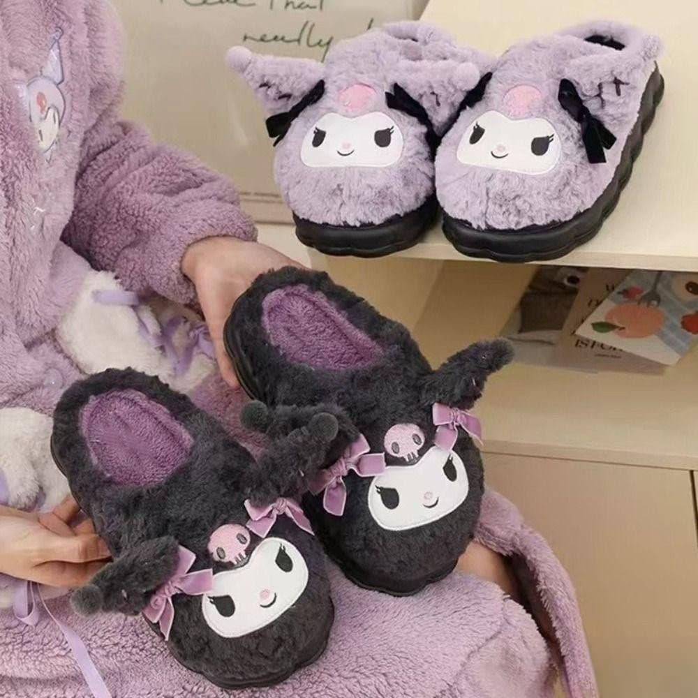 Chinelos de inverno, pelúcia Kuromi, sapatos para casa de outono de alta qualidade, presentes de feriado U4GS