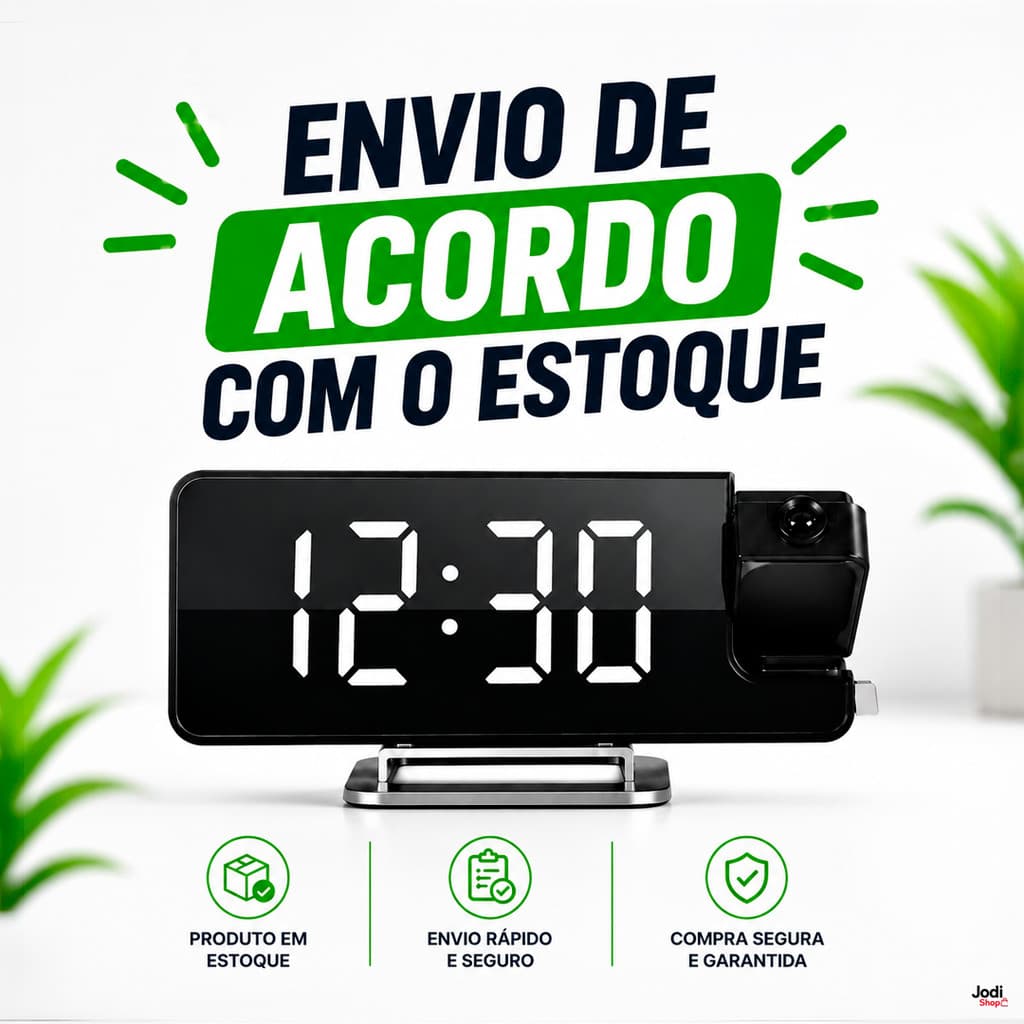 Relógio LED com Projetor Giratório, Alarme, Soneca e Design Moderno para Ambientes