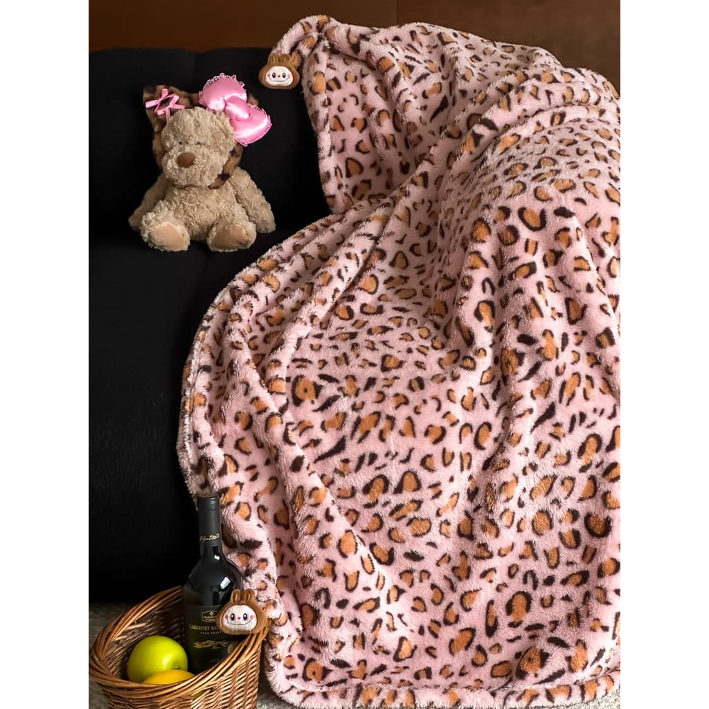 Ame-se | Ins Blogger Cobertor de flanela com estampa de leopardo rosa, cobertor de lã dupla face para sofá, cobertor par