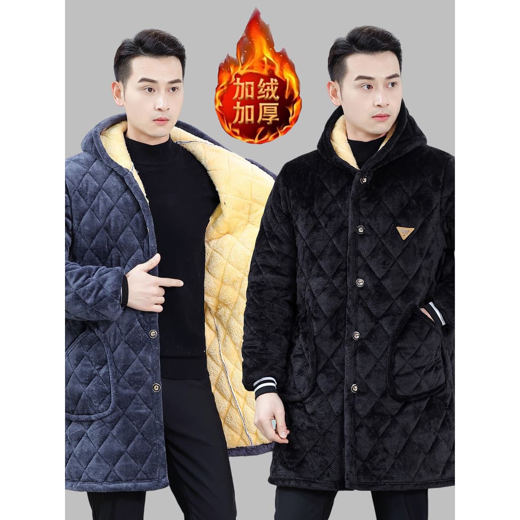 Homens Sichuan poupança roupas inverno forro de lã engrossado algodão macacão de comprimento médio quente com capuz algo