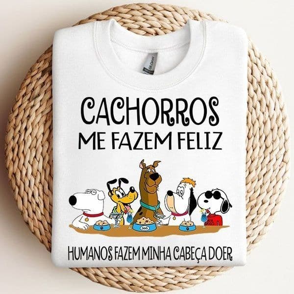 Camiseta CACHORROS ME FAZEM FELIZ DOGS CLASSICOS UNISSEX