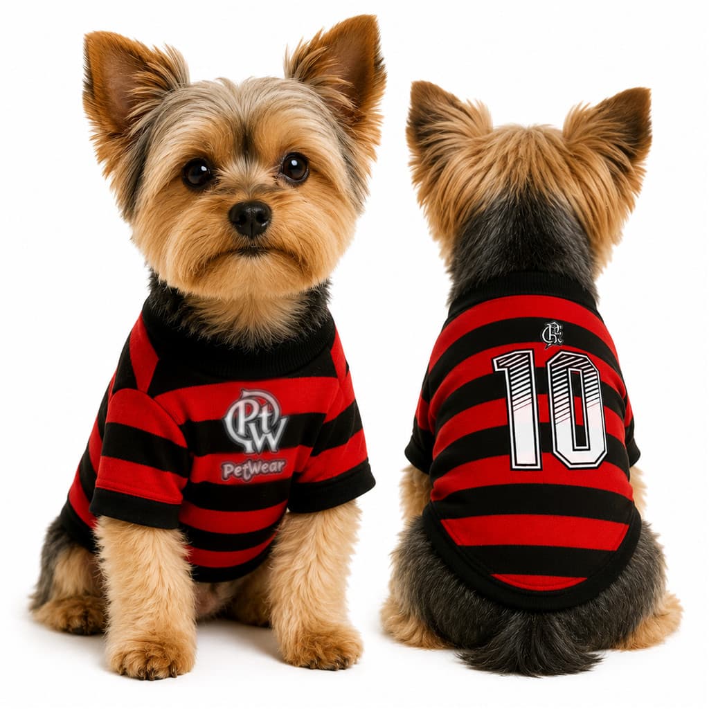 ROUPA PET CAMISETA para Cachorro e Gato Fantasia Vermelha e Preta Petwear