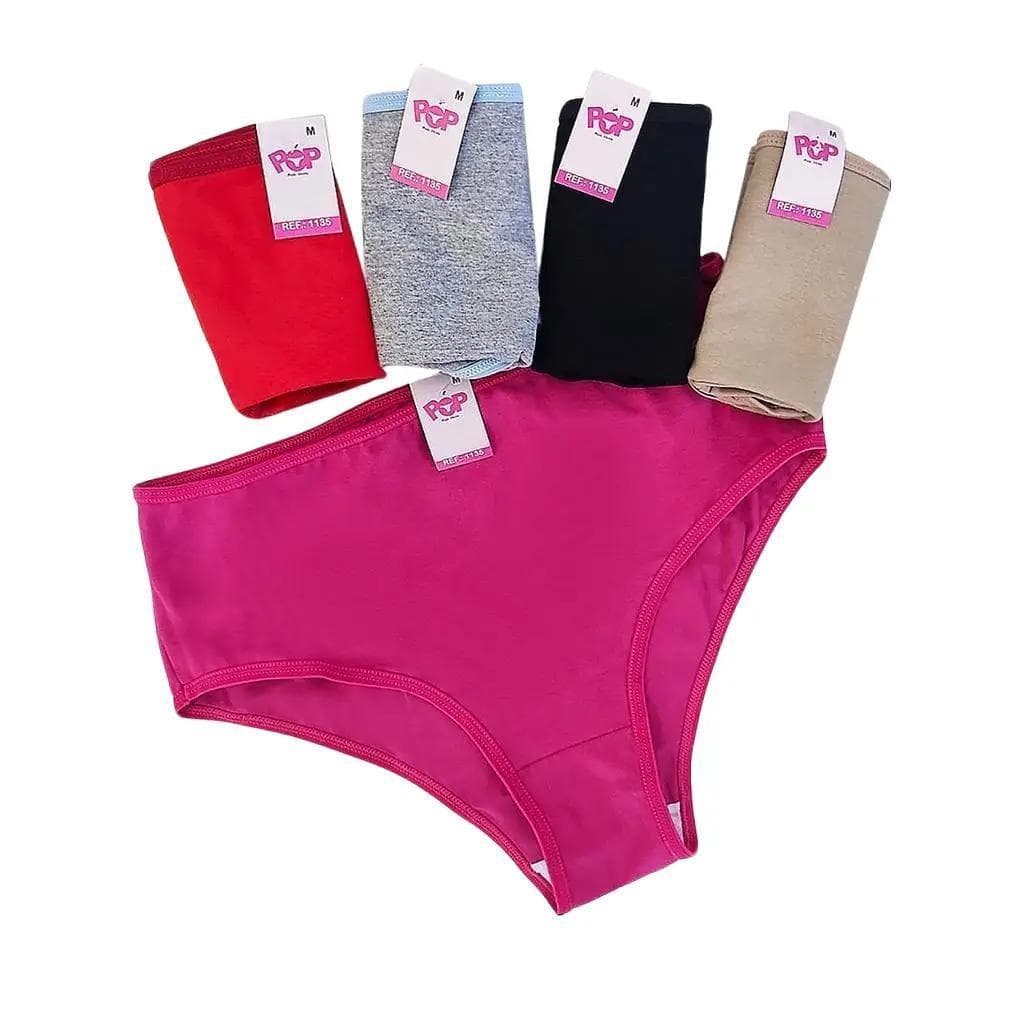 Kit 6 Calcinhas Cós Alto Algodão Qualidade Tanga Alta Calçola Cotton Adulto Cós Calcinha Lisa POP REF 1135