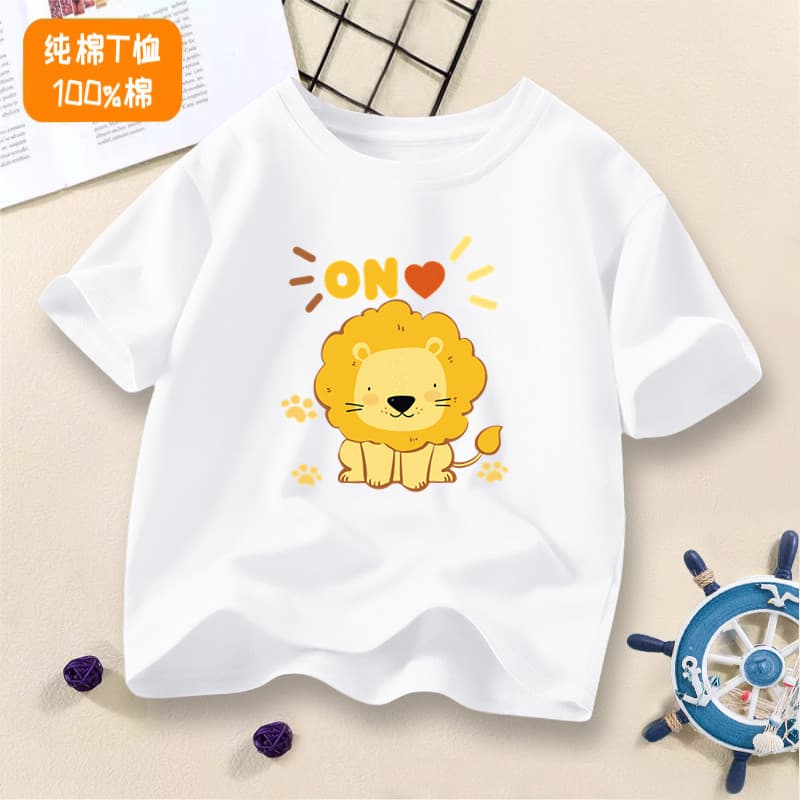 100% algodão verão novo estilo masculino feminino médio grande crianças Casual dos desenhos animados bonito leão de mang