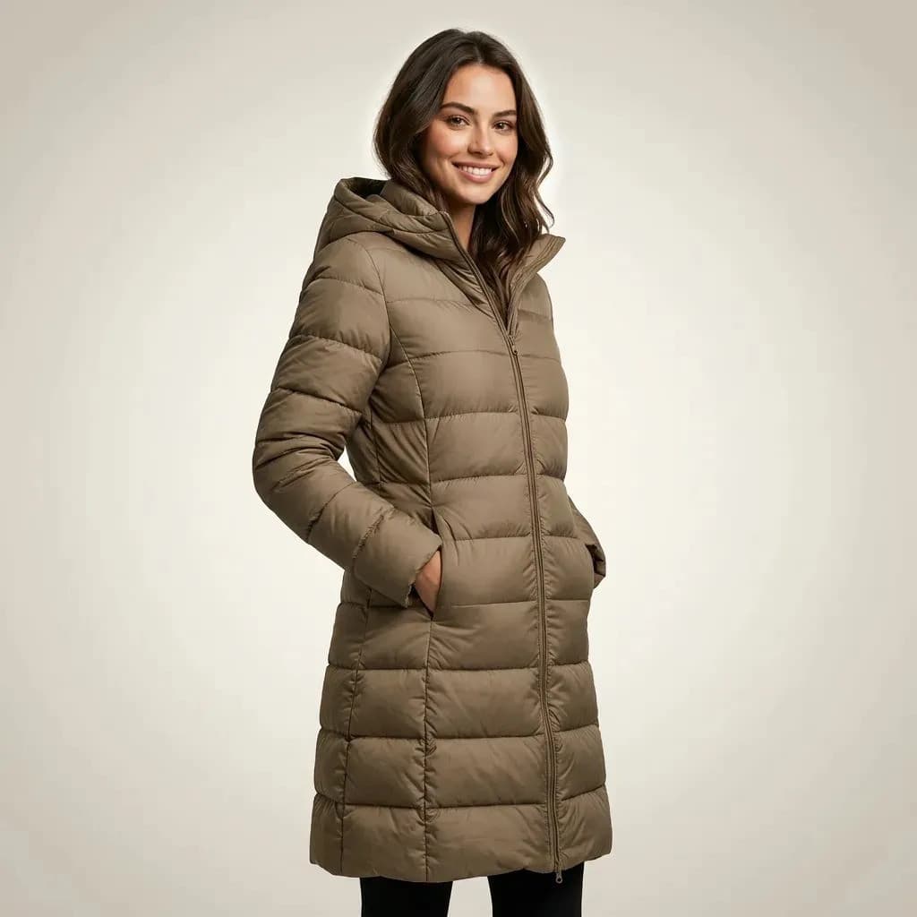 Casaco Sobretudo Feminino Puffer Longo Com Capuz Térmico
