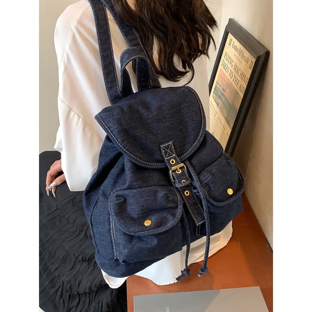 Mochila jeans feminina, grande capacidade, 2026, novo estilo, moda, bolsa escolar, balde, multifuncional, montanhismo, v