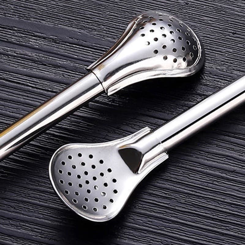 Canudo Longo Com Colher Filtro Em Aço Inox Chá e Bebidas Pura Tereré WL-2521