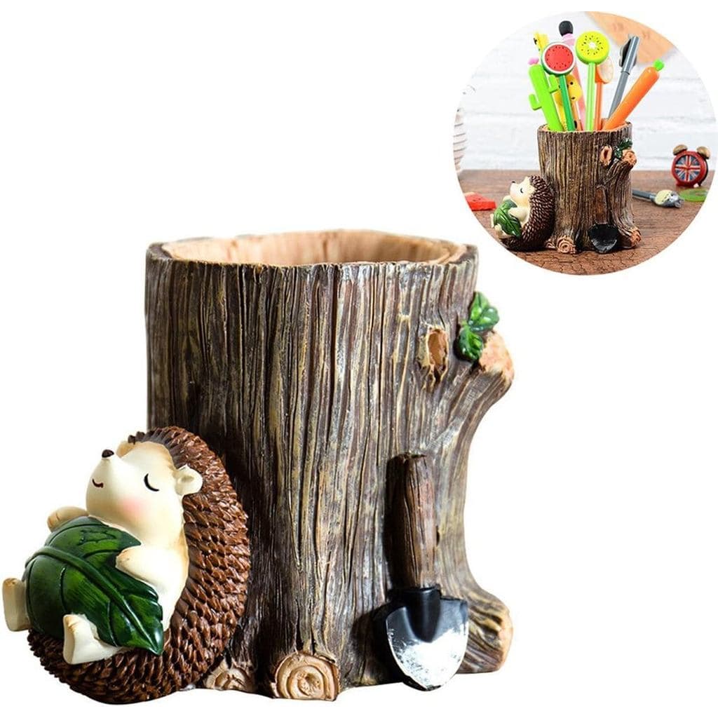 Desk Pen Holder Cute Cartoon Little Hedgehog Resin Pen Holder Vase Pencil Pot Desktop Storage Case Office Desk Organizer