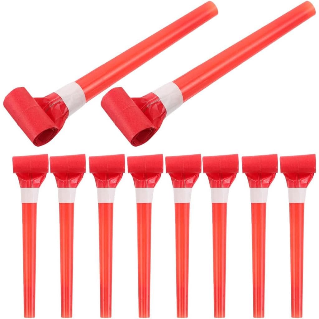 BESPORTBLE 50Pcs Party Blowers Noisemakers for Kids Birthday - Red Plastic Whistle Blowouts Party Favors for Kids Adults