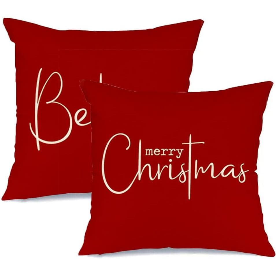 RABUSOFA Christmas Pillow Covers 18x18 Set of 2,Believe Christmas Decorations Pillows Decorative Throw Pillow Cases,Red