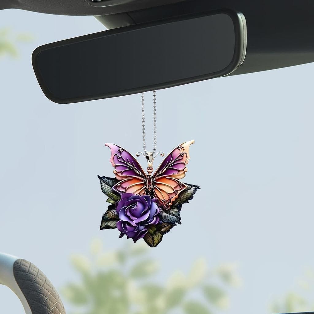 Acessórios para Espelho Retrovisor em Forma de Borboleta - Charmoso Enfeite de Acrílico, Pingente de Flor para Carro, De