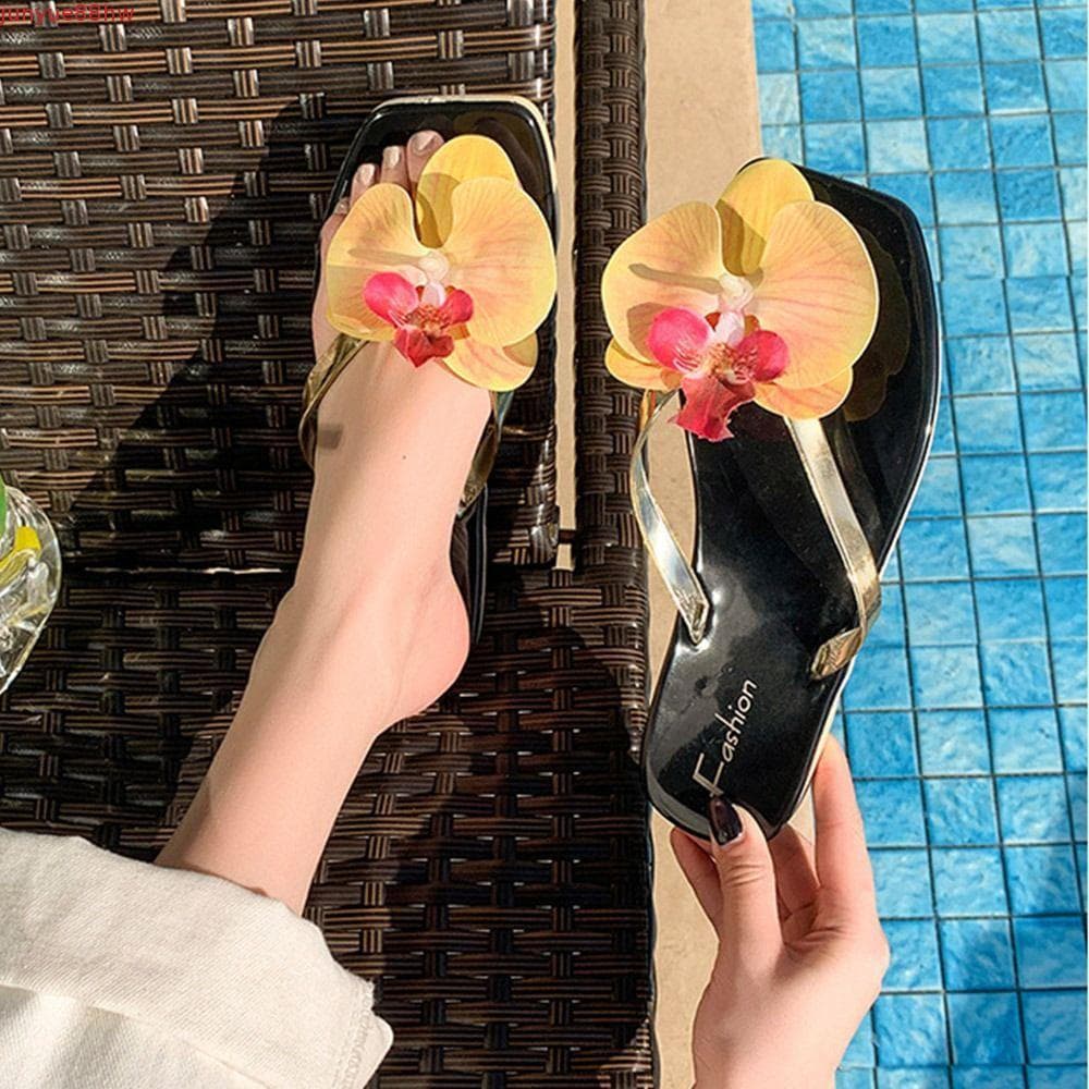 JUNYUE Chinelos De Flores , Chinelo De Orquídea Borboleta De Praia De Verão , Sandálias Femininas Elegantes De Férias