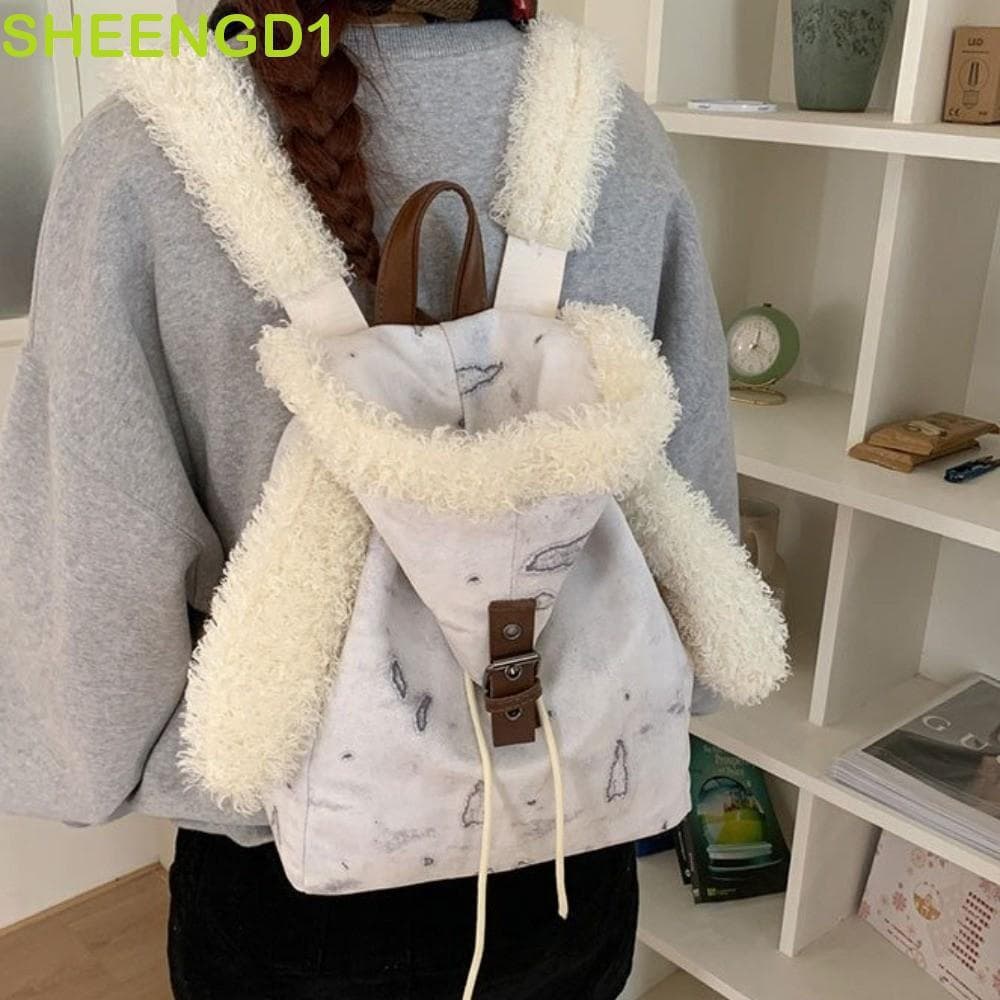SHEENGD1 Mochila De Pelúcia Com Orelhas Capuz , Fofa Exclusiva Orelha De Coelho , Alta Capacidade