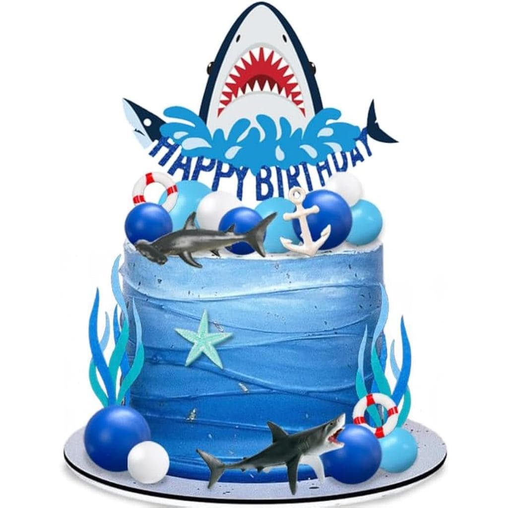 22 Peças de Decorações de Tubarão para Bolo, Figuras de Tubarão para Artigos de Aniversário com Tema Oceano (Azul)