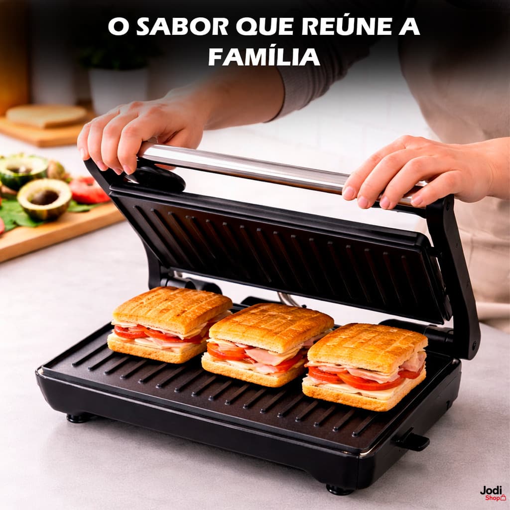 Mini Grill Inox Grelha Sanduicheira 750w Antiderrapante Alça Led Indicador Bak