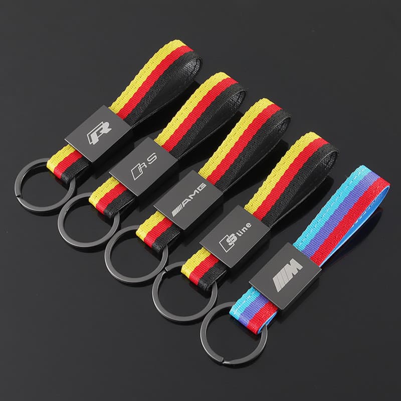 Chaveiro de Carro com Pingente de Nylon com Logotipo Esportivo Tricolor Audi Sline Audi RS Volkswagen R Benz AMG