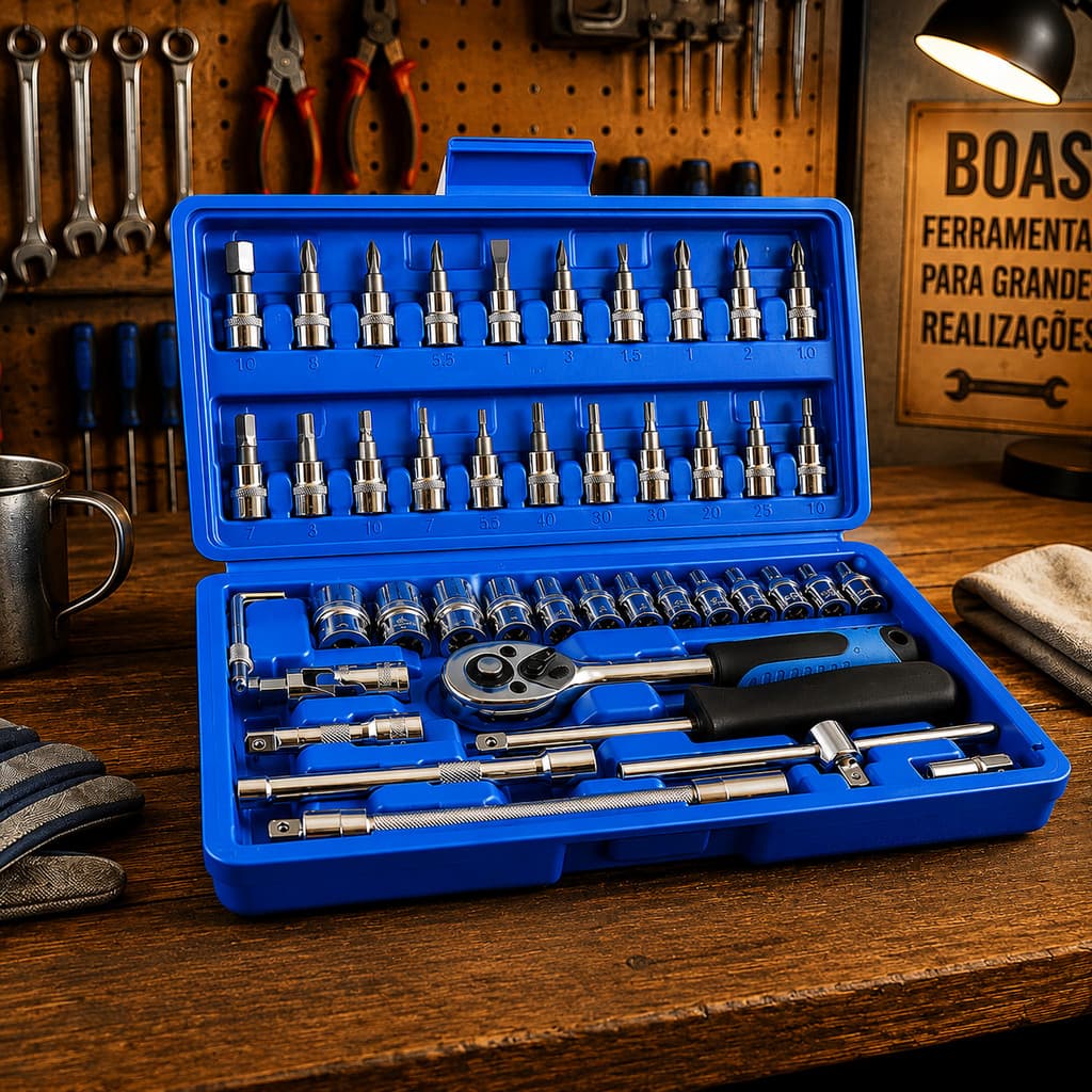 Kit 46 Peças Chave Catraca Jogo Soquetes Allen Torx Ferramentas Profissional Completo