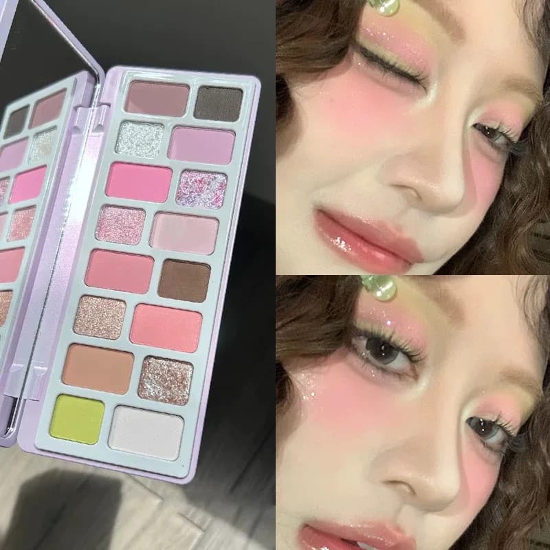 Primavera E Verão Doce Suco Rosa Verde Cor Contraste 16 Cores Sombra Paleta De Maquiagem Fosco Perolado Glitter De Olho