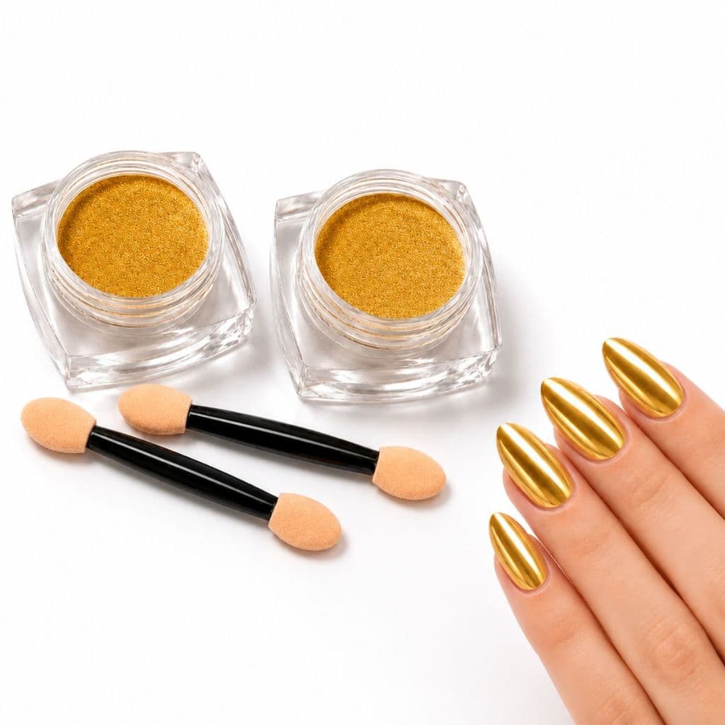 kit 2 Pó cromado metalizado unhas efeito metálico Dourado