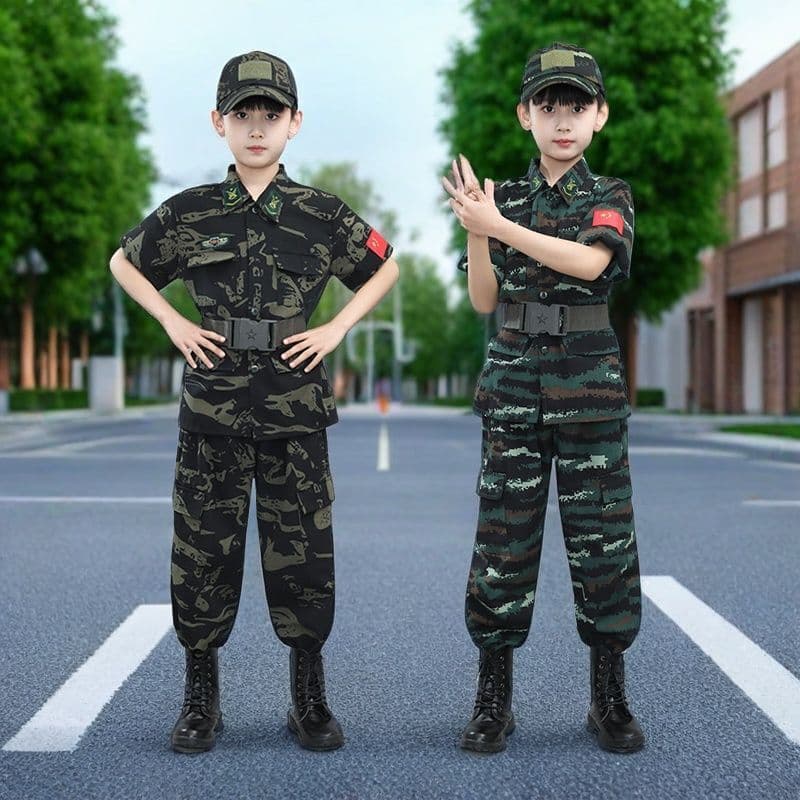 Uniformes de camuflagem para crianças, meninos, meninas, ternos de algodão, estudantes da escola primária, desempenho, j
