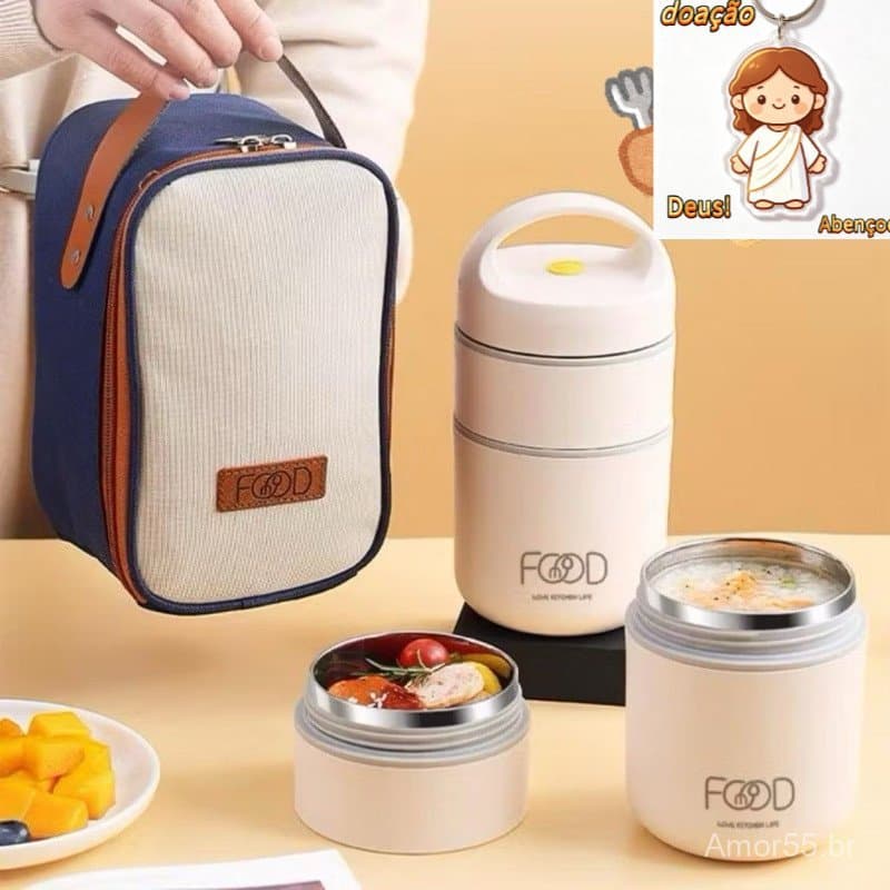 Lancheira Térmica Portátil De Aço Inoxidável 304 Com Bolsa À Prova De Vazamentos Caixa Bento Para Adultos E Crianças（Dar