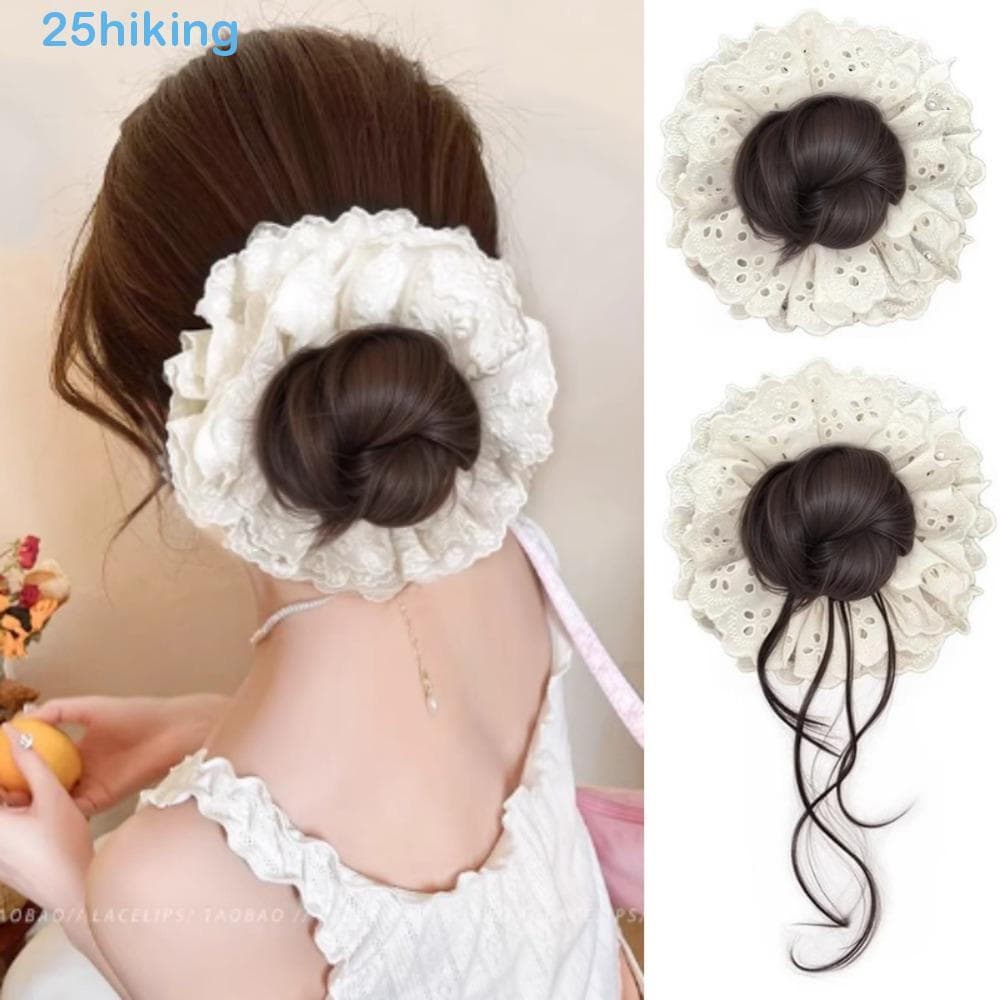 Faixas De Cabelo Para Caminhada , Suporte De Rabo De Cavalo , Artefato , Peruca De Cabeça De Coque De Flor De Renda , Pe