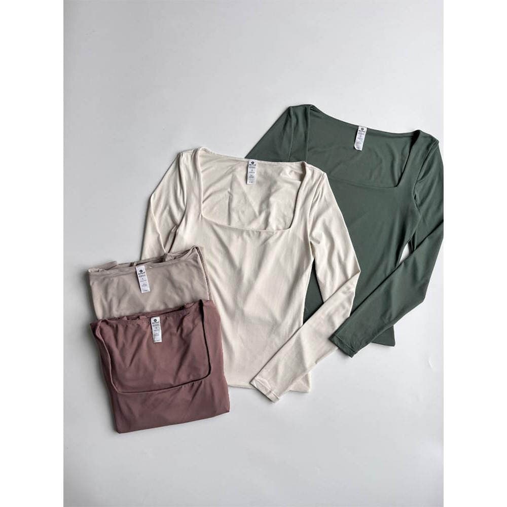 Norte-americano 90deg * xs-xl ombro quadrado pescoço quadrado manga longa camiseta feminina outono fino ajuste mais magr