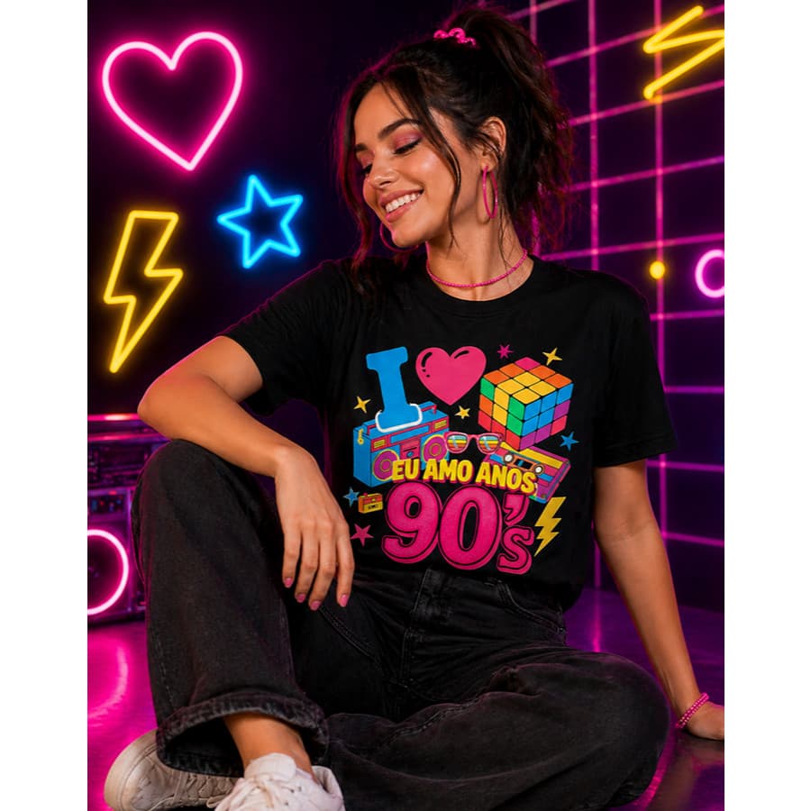 Camiseta Anos 90 Feminina Retrô Neon – Estilo Vintage 90’s Moda Streetwear