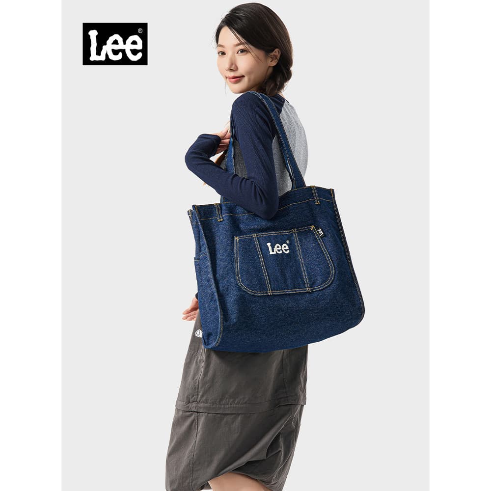 Lee oficial novo estilo sacola feminina Casual bolsa de ombro trabalho Commuter saco grande capacidade Denim bolsa
