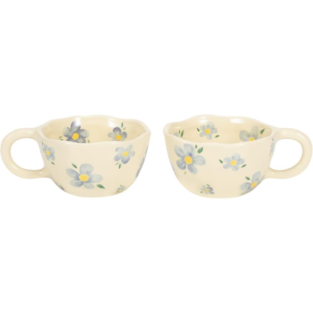 Conjunto de 2 Canecas de Cerâmica Koythin, Caneca Criativa e Bonita com Estampa de Flor para Escritório e Casa, 8.5 oz/2