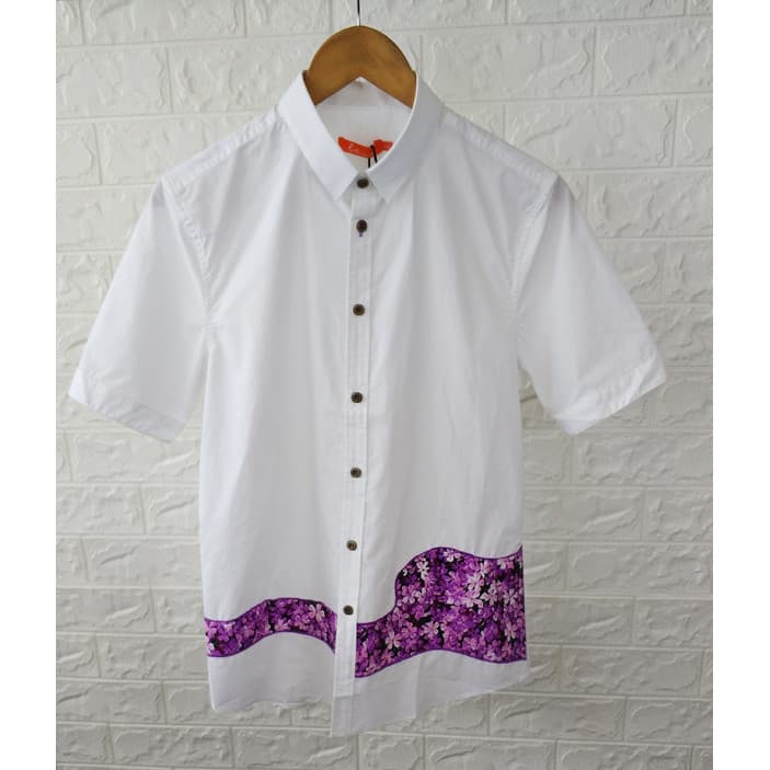 Contador roupas masculinas genuínas verão moda magro-ajuste branco puro algodão costura padrão camisa de manga curta 312