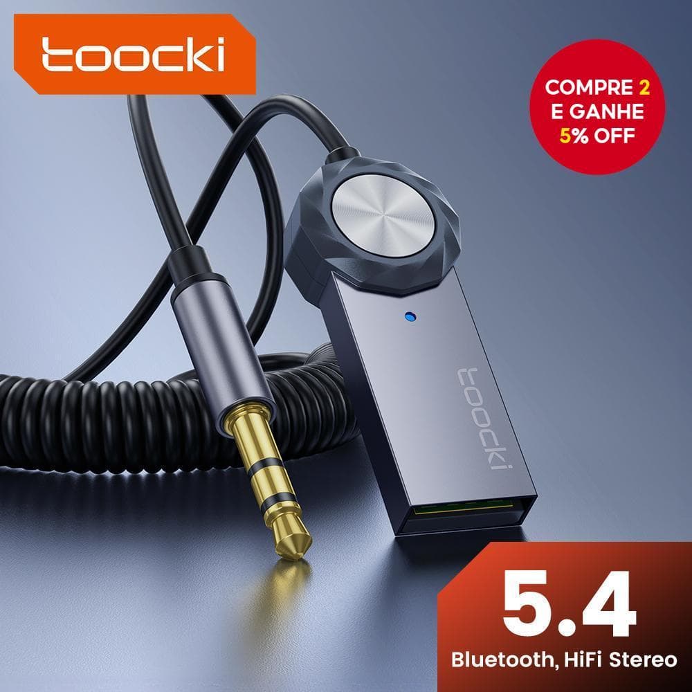 Adaptador de Carro Bluetooth 5.4 Toocki Sem Fio USB para Jack de 3,5 mm Aux Kit Mão Livre para Receptor e Transmissor