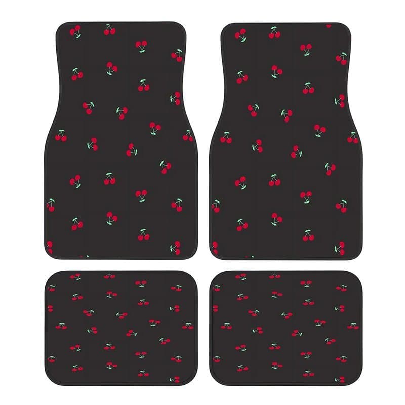 Tapetes para pés de carro com tema cereja de 4 peças, fáceis de limpar, adequados para animais de estimação, adequados p