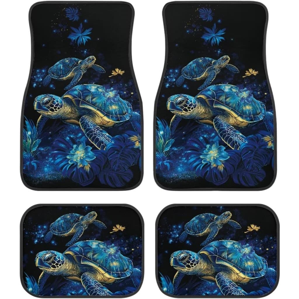 Um conjunto de 4 tapetes para pés de carro, Design com padrão de tartaruga marinha, tapetes antiderrapantes para carros,