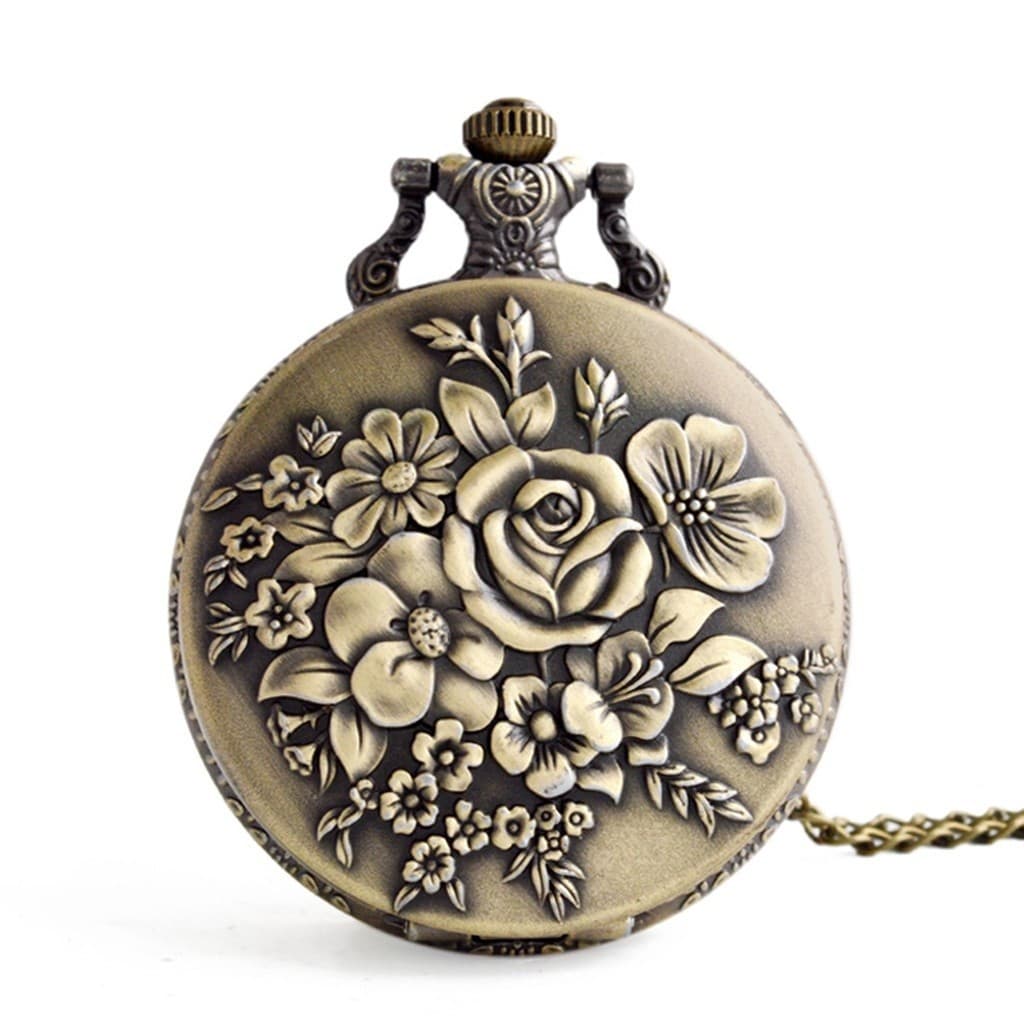 Relógio de quartzo masculino/feminino com bolso pulseira floral vintage para meninas