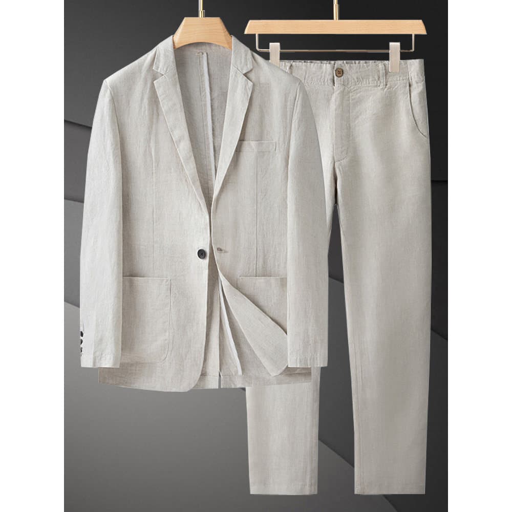 Terno masculino de linho estilo 2026 novo estilo primavera verão Casual algodão linho fenda traseira terno fino