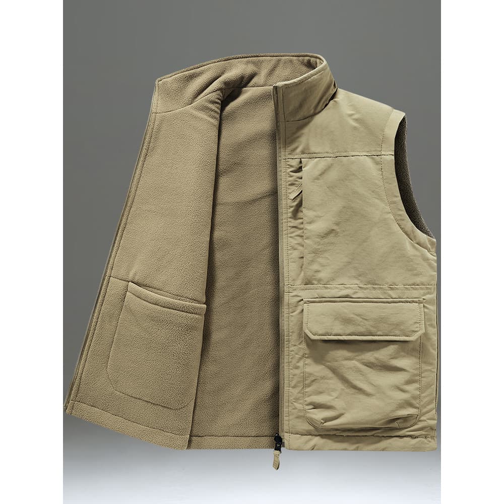 Colete dupla face masculino outono inverno velo veludo colete Casual esportes velo colete gola alta sem mangas jaqueta