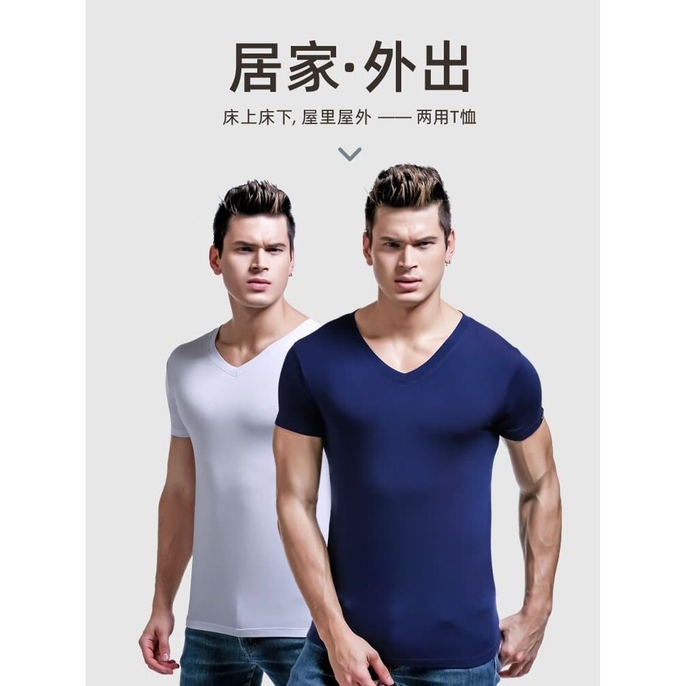 Verão cor sólida de manga curta roupa interior camiseta magro Casual com decote em V colete masculino leve esportes resp