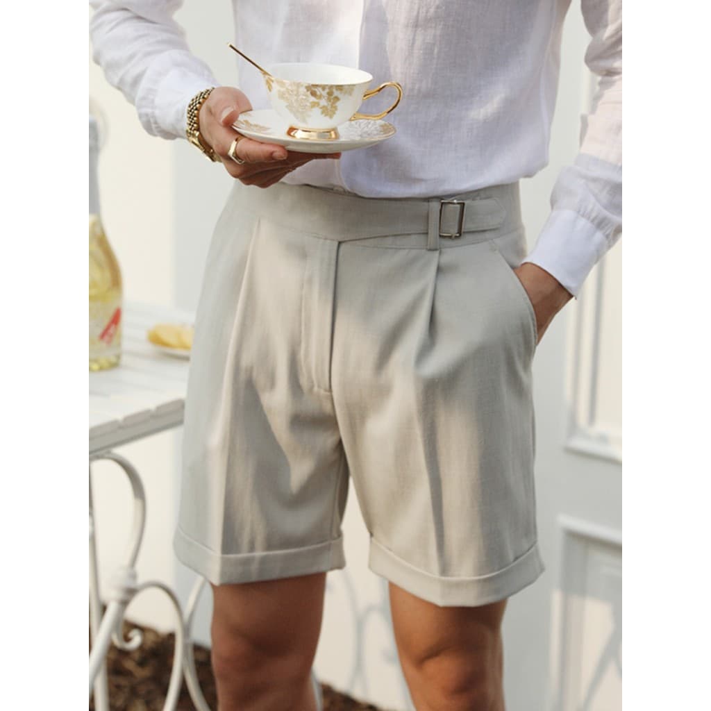 Casual Gurgel Shorts de cintura alta masculino verão negócios nápoles em linha reta não-ferro calças de terno de cinco p