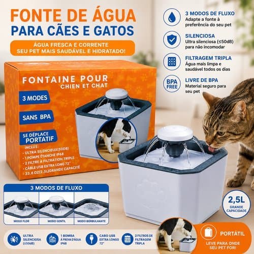Fonte Bebedouro Automático Silencioso 3 Modos Recipiente Água Alimentação Pets