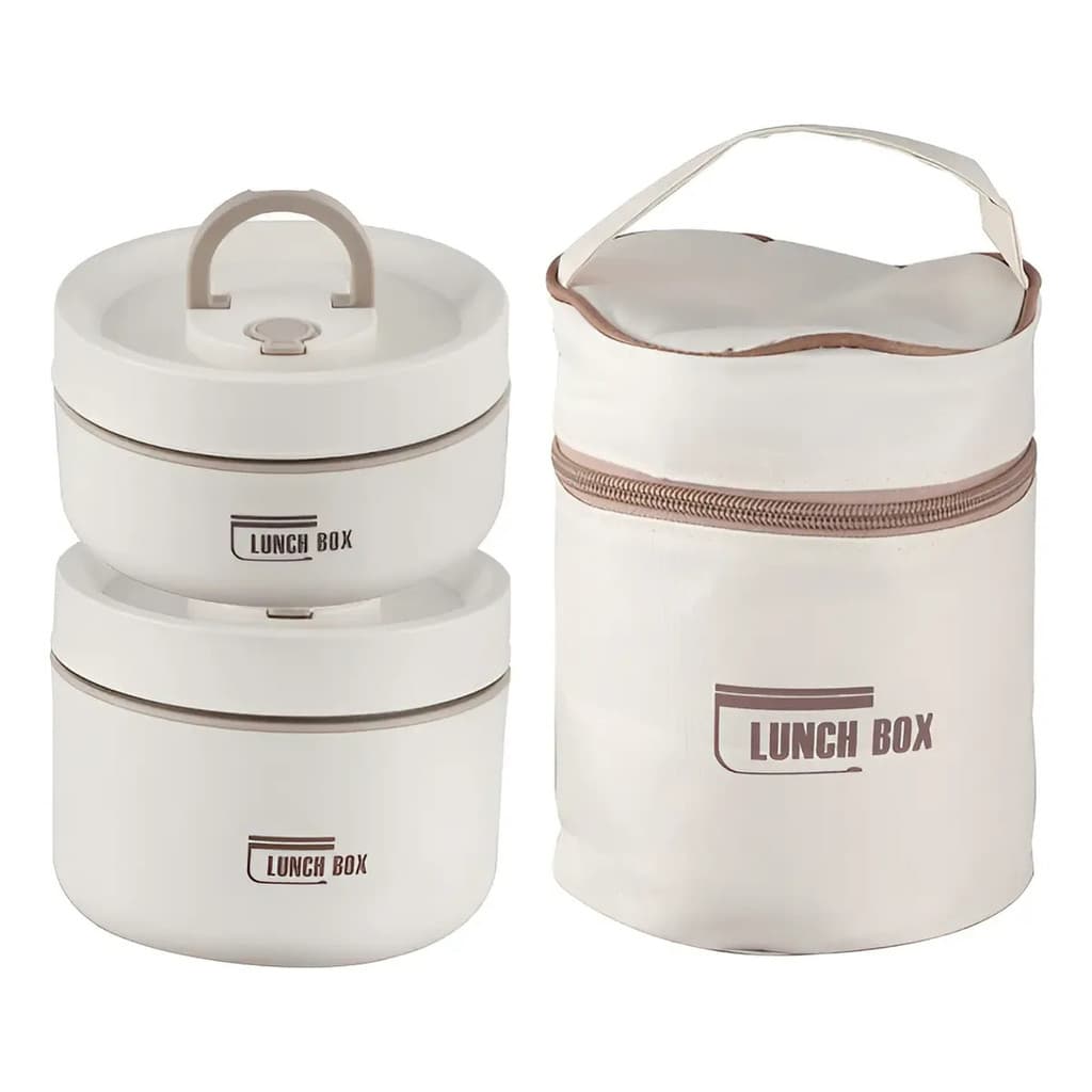 Kit 2 Marmitas Térmicas Redonda Alimentos + Bolsa Bege Bege Claro