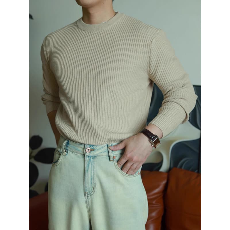 Americano Retro malhas em torno do pescoço listras verticais masculinas camisola de manga comprida quente outono inverno
