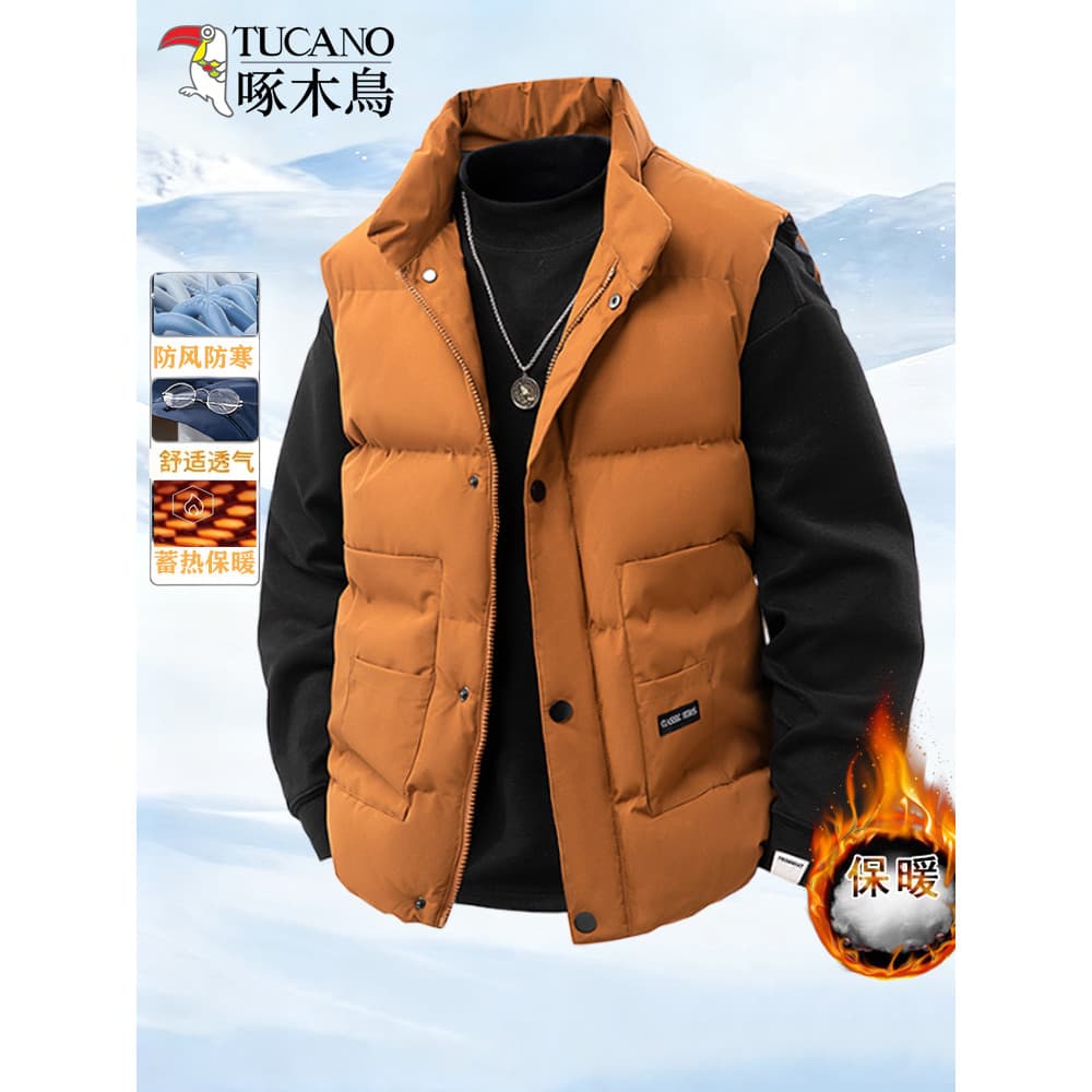 Woodpecker outono inverno novo estilo masculino gola alta Casual quente moda colete simples All-Match grosso algodão col