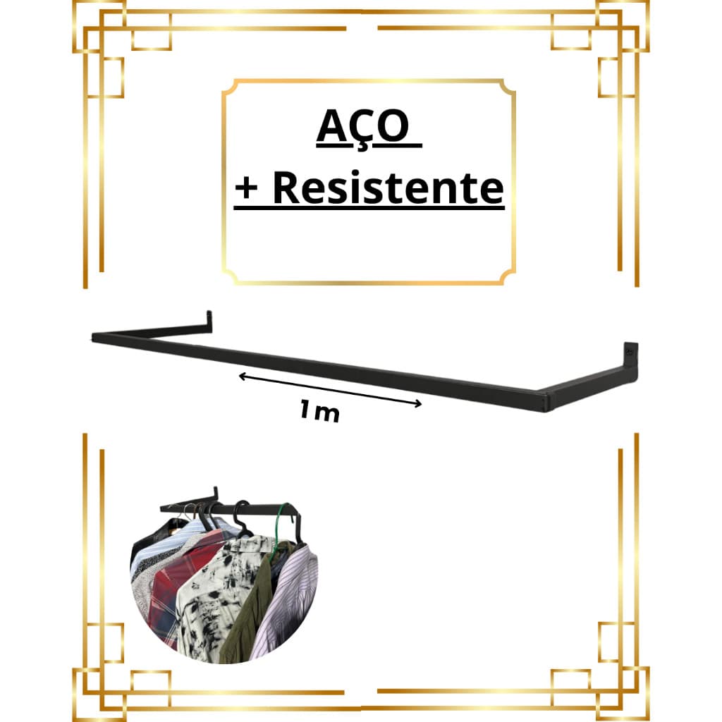 Arara De Parede 100 cm Cabideiro Aço Resistente Organizador de Roupas Loja Closet Quarto