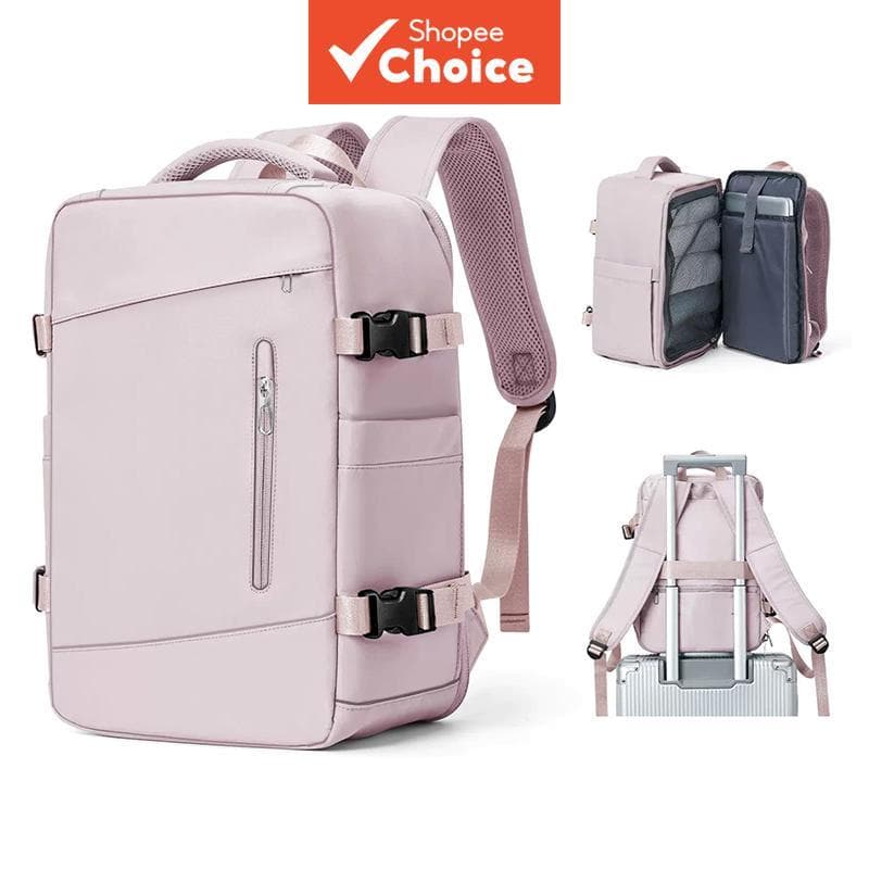 Mochila de fim de semana feminina à prova d'água com abertura de 180°, mochila de viagem para laptop de 16 polegadas com