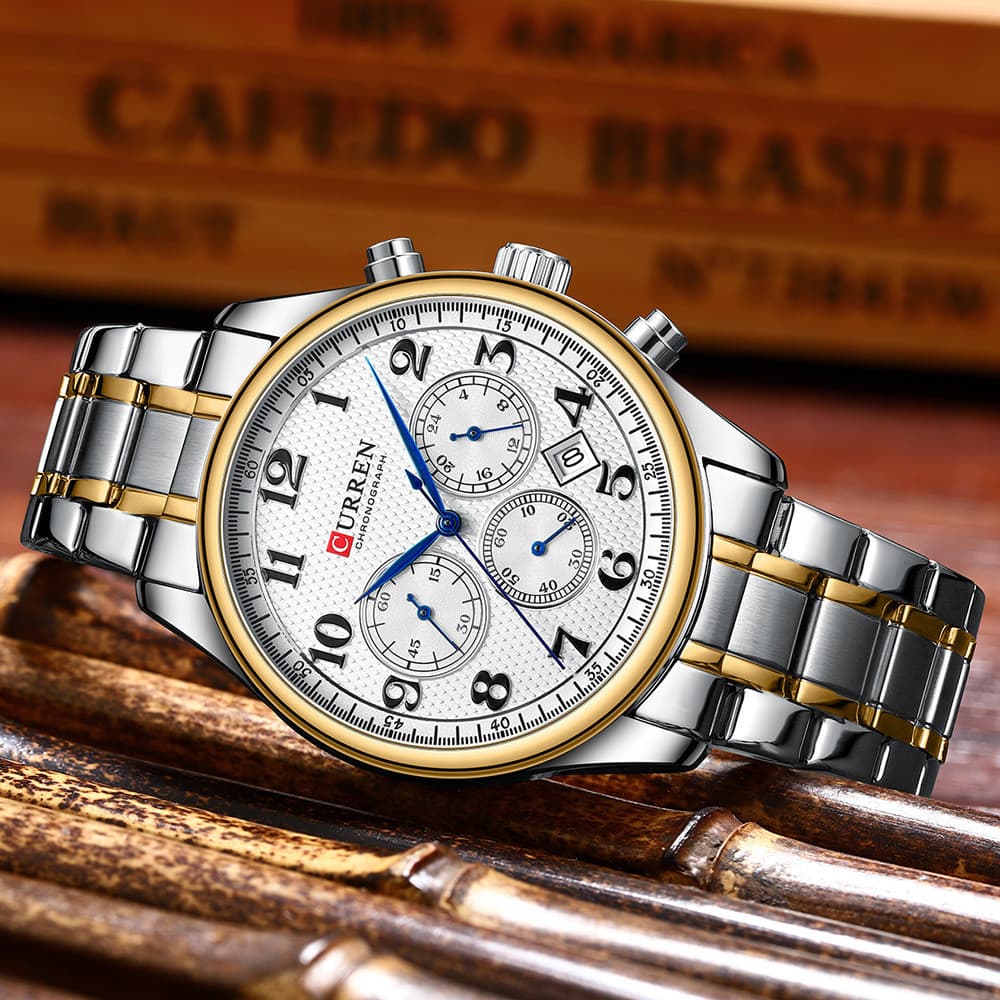 CURREN 8466 Relógio com pulseira de aço Calendário à prova d'água Cronógrafo de seis ponteiros Relógio de quartzo Relógi