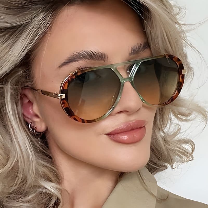 Óculos De Sol Feminino Metálico Retrô Estilo punk Ponte Dupla UV400