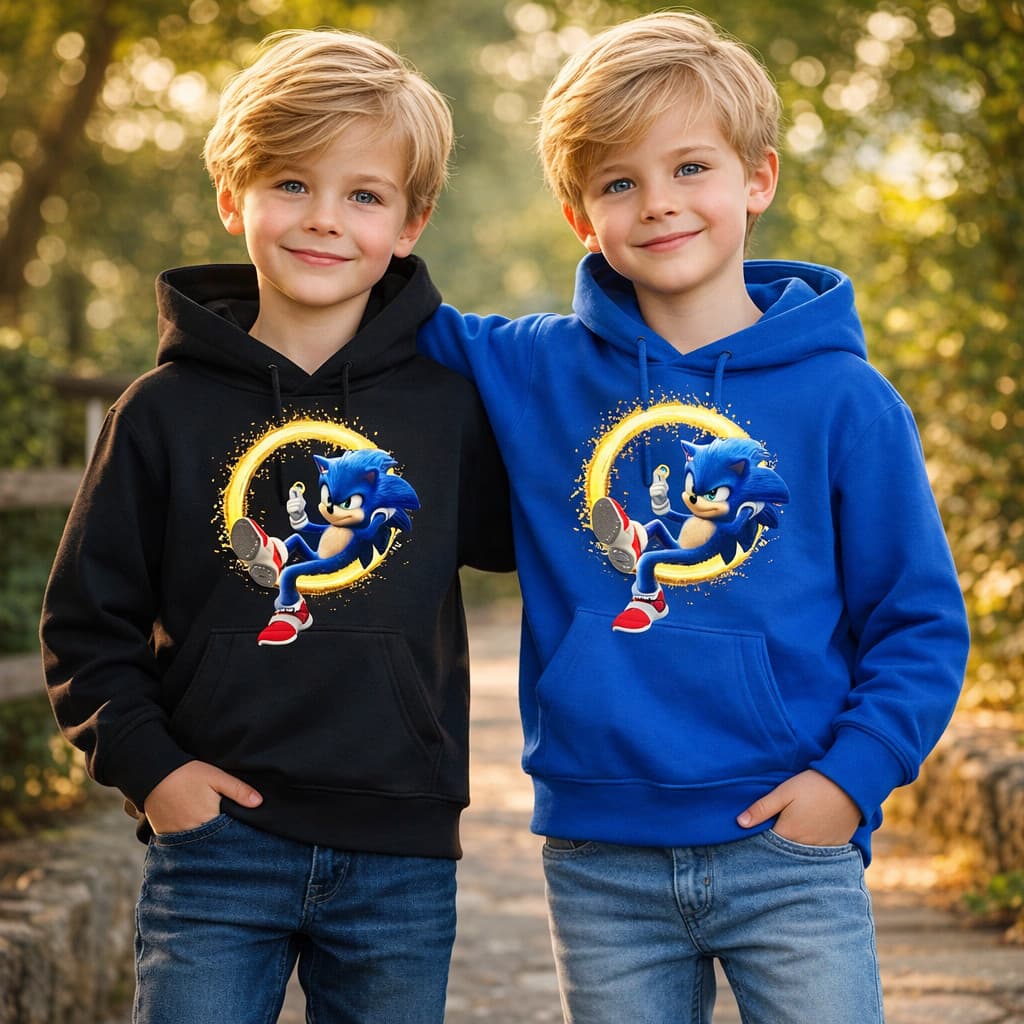 Blusa Moletom Infantil Canguru com Capuz Personalizado Sonic Menino Infanto Juvenil