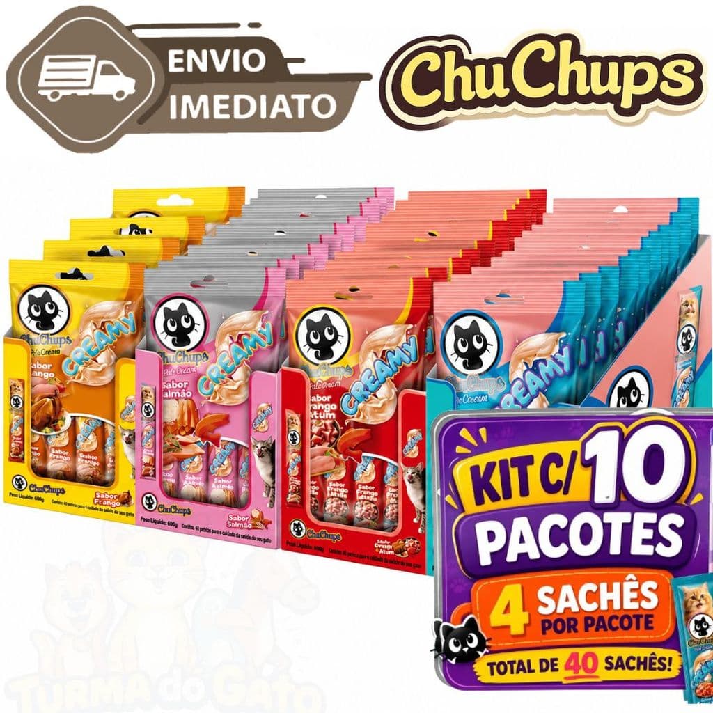 Kit C/40 Petisco Cremoso Para Gatos Display 40x15g ChuChups Cream Tipo Churu e Truly Envio Imediato